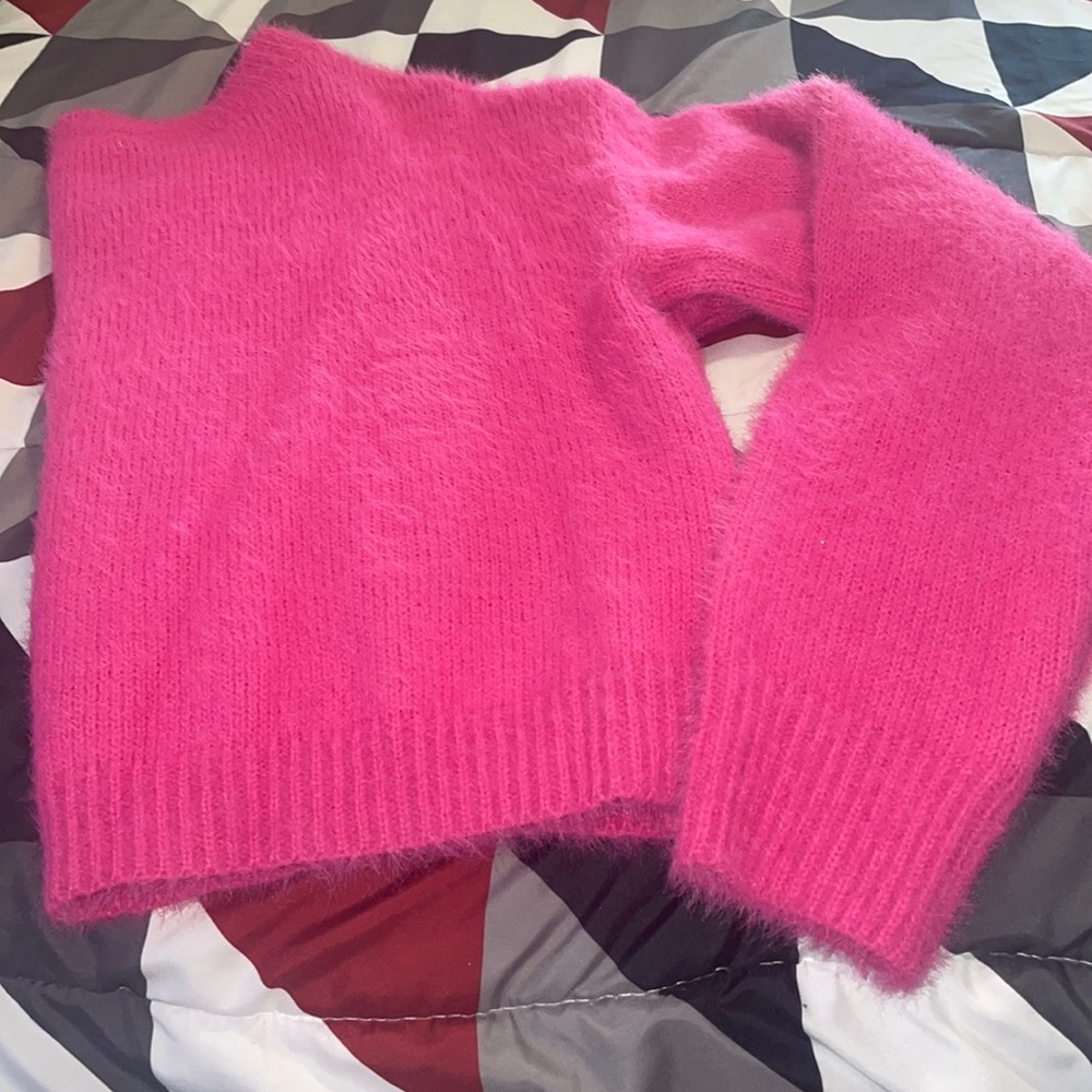 Fuzzy Hot Pink Crop Top Sweater